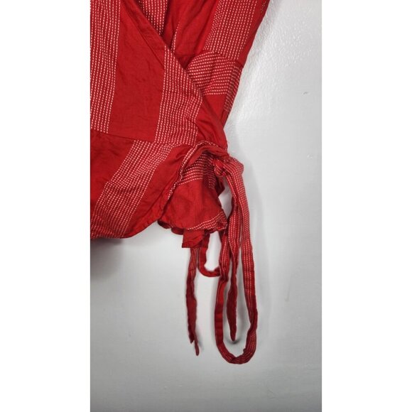 LOFT stripe Bright Red Wrapped Flare Sleeves Top Petite S - Picture 5 of 7